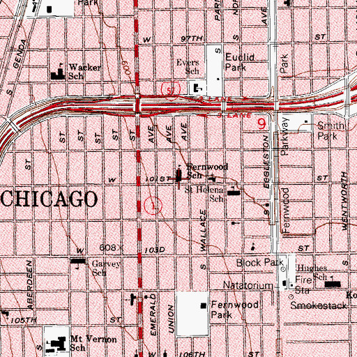 Topographic Map of Fernwood Elementary School, IL