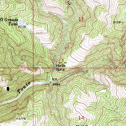 Topographic Map of Hells Gate, AZ