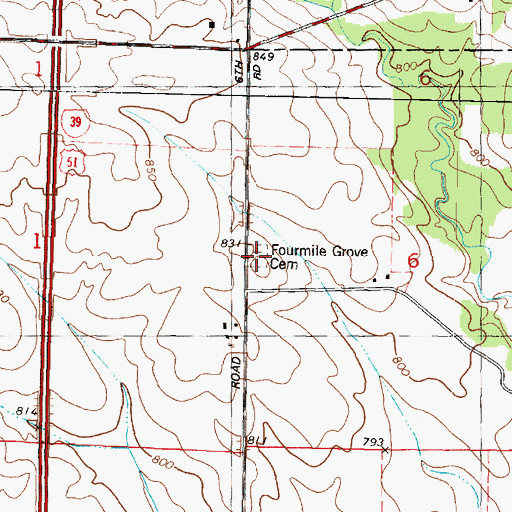 Topographic Map of Fourmile Grove Cemetery, IL