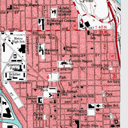 Topographic Map of Franklin Fine Arts Center, IL