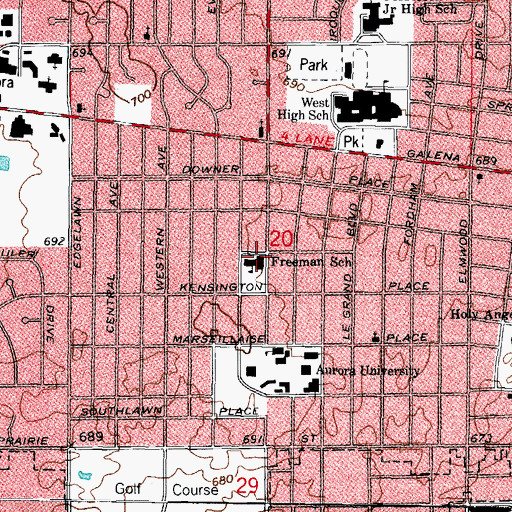 Topographic Map of J H Freeman Elementary School, IL