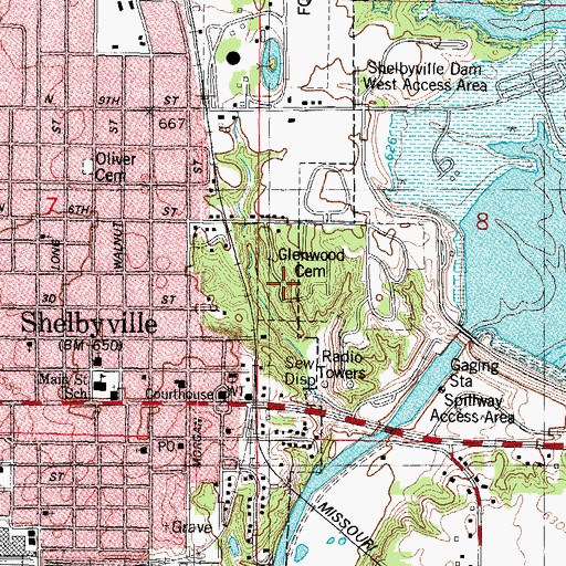 Topographic Map of Glenwood Cemetery, IL