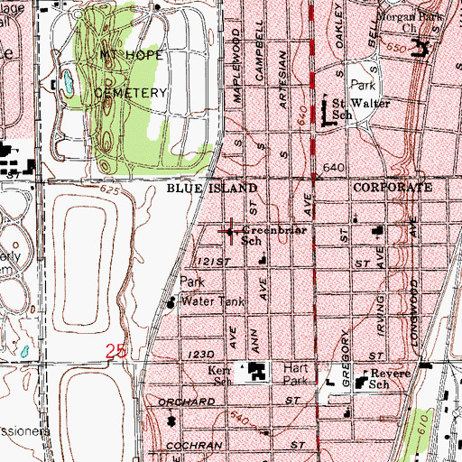 Topographic Map of Greenbriar School, IL