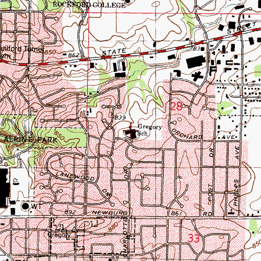 Topographic Map of Gregory Elementary School, IL