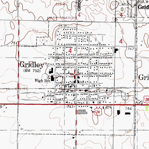 Topographic Map of Gridley, IL
