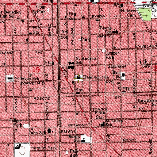 Topographic Map of Hamilton Elementary School, IL
