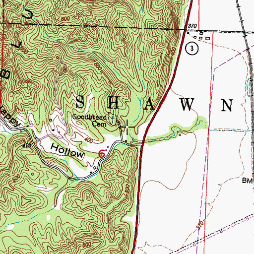 Topographic Map of Happy Hollow, IL