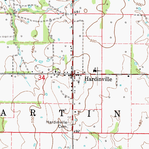 Topographic Map of Hardinville, IL