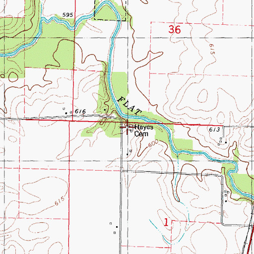 Topographic Map of Hayes Cemetery, IL