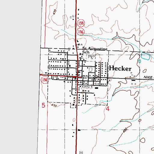 Topographic Map of Hecker, IL