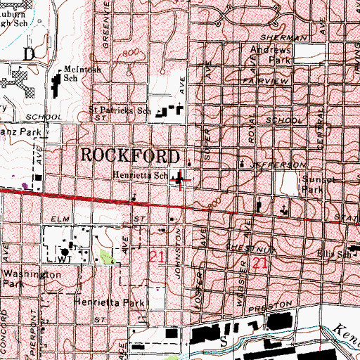 Topographic Map of Henrietta School, IL