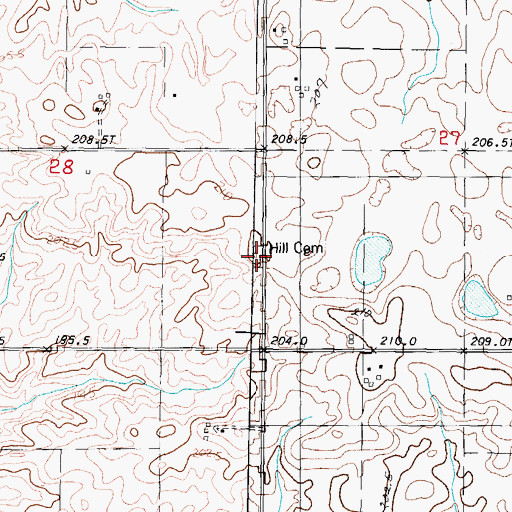 Topographic Map of Hill Cemetery, IL