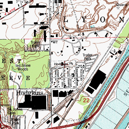 Topographic Map of Hodgkins Park, IL