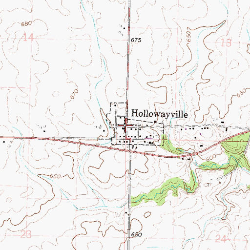 Topographic Map of Hollowayville, IL