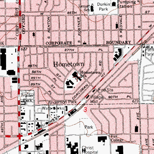 Topographic Map of Hometown Elementary School, IL
