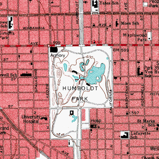 Topographic Map of Humboldt Park, IL