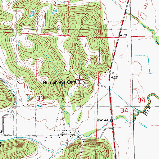 Topographic Map of Humphreys Cemetery, IL