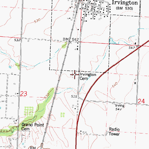 Topographic Map of Irvington Cemetery, IL