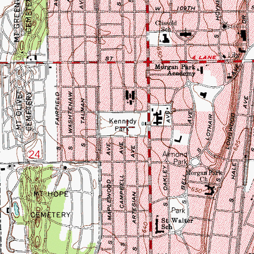 Topographic Map of Kennedy Park, IL