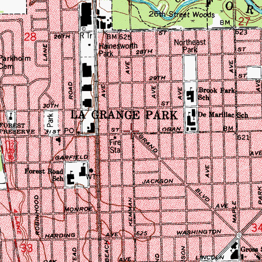 Topographic Map of La Grange Park, IL