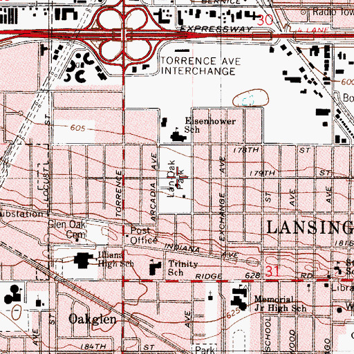 Topographic Map of Lan-Oak Park, IL