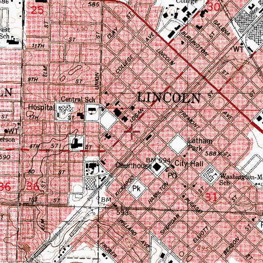 Topographic Map of Lincoln, IL