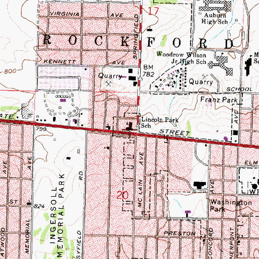 Topographic Map of Lincoln Park School, IL