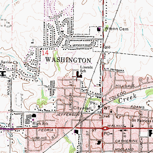 Topographic Map of Lincoln Grade School, IL