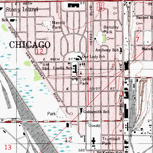 Topographic Map of Luella Park, IL
