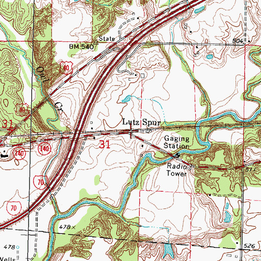 Topographic Map of Lutz Spur, IL