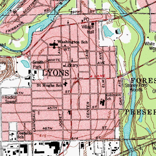 Topographic Map of Lyons, IL