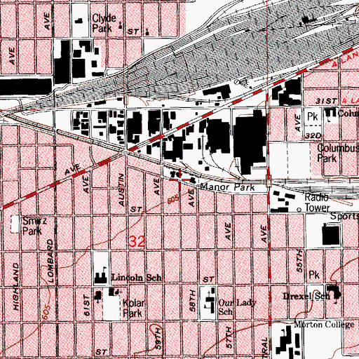 Topographic Map of Manor Park, IL