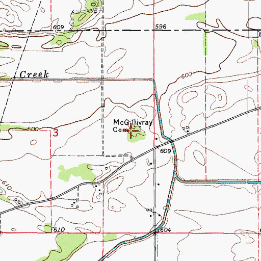 Topographic Map of Beach Cemetery, IL