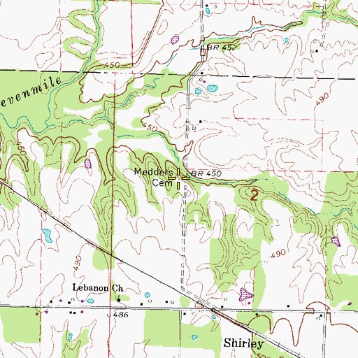 Topographic Map of Meddows Cemetery, IL
