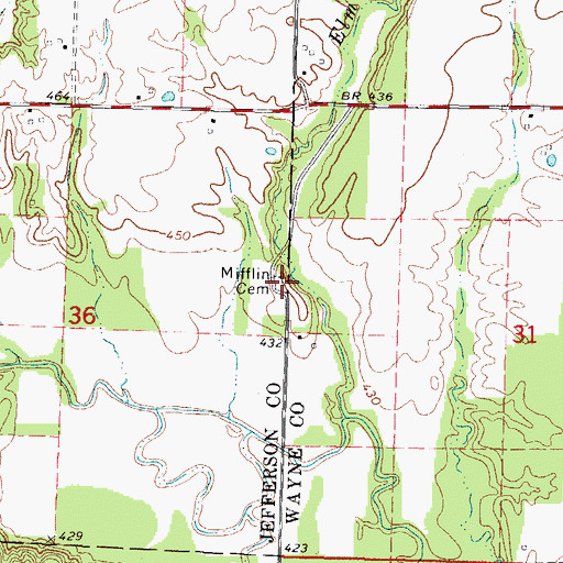 Topographic Map of Mifflin Cemetery, IL