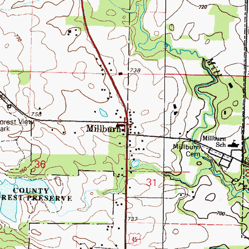 Topographic Map of Millburn, IL