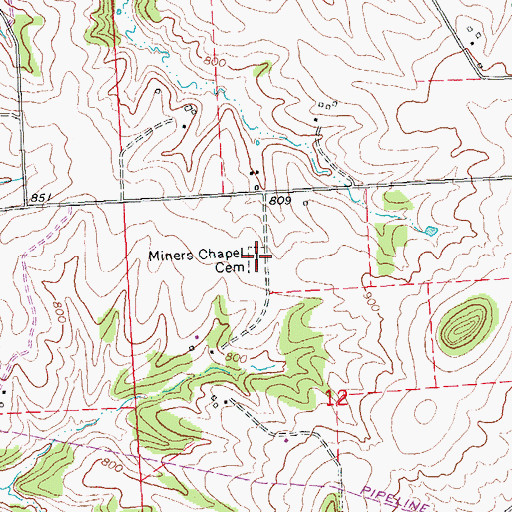 Topographic Map of Miners Chapel Cemetery, IL