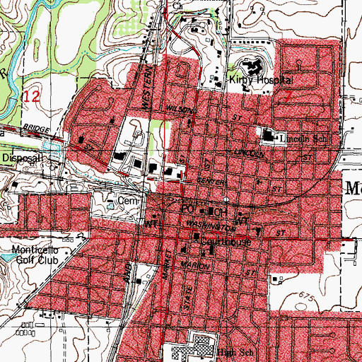 Topographic Map of Monticello, IL