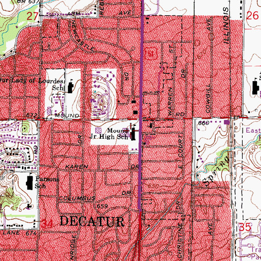 Topographic Map of Mound Middle School, IL