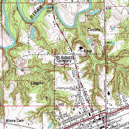 Topographic Map of Mount Auburn Cemetery, IL