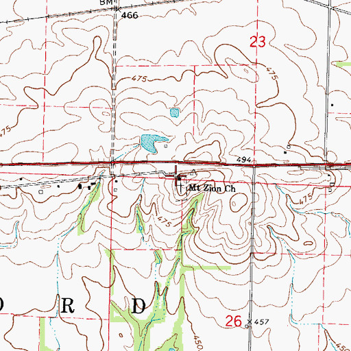 Topographic Map of Mount Zion Church, IL