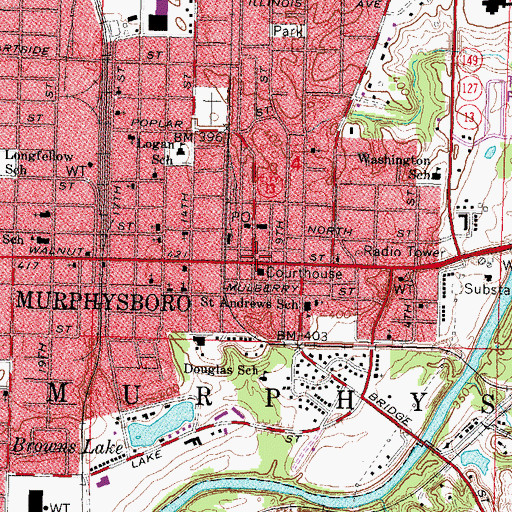 Topographic Map of Murphysboro, IL