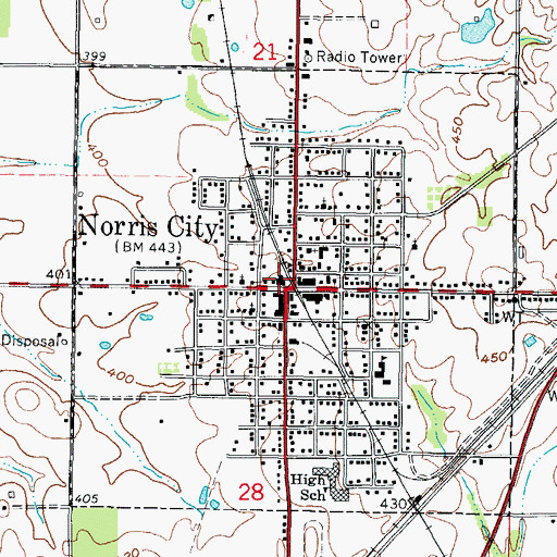Topographic Map of Norris City, IL