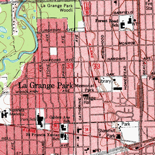 Topographic Map of Oak Avenue School, IL