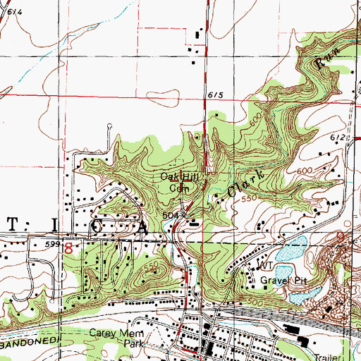 Topographic Map of Oak Hill Cemetery, IL
