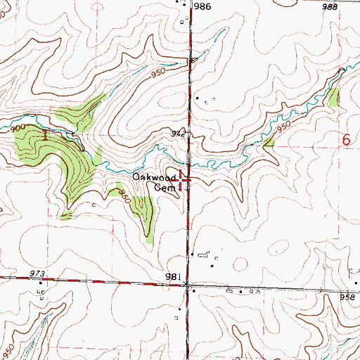 Topographic Map of Oakwood Cemetery, IL