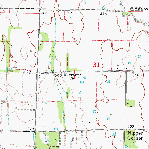 Topographic Map of Oliver Church, IL
