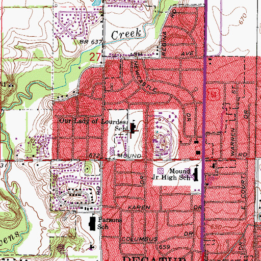 Topographic Map of Our Lady of Lourdes School, IL