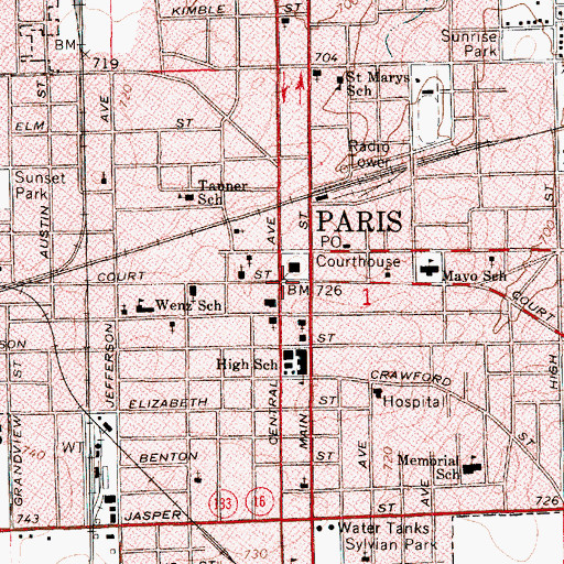 Topographic Map of Paris, IL