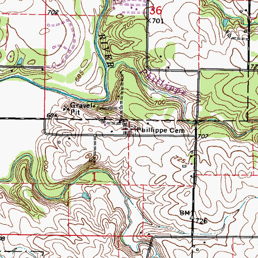 Topographic Map of Phillippe Cemetery, IL